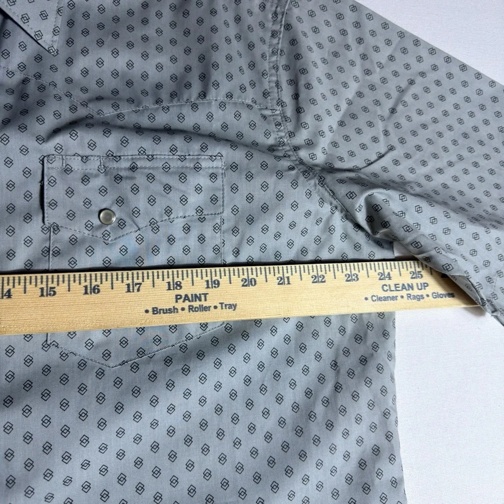 Wrangler Western Pearl Snap Shirt Men Large Short Sleeve Grey Geometric Diamond